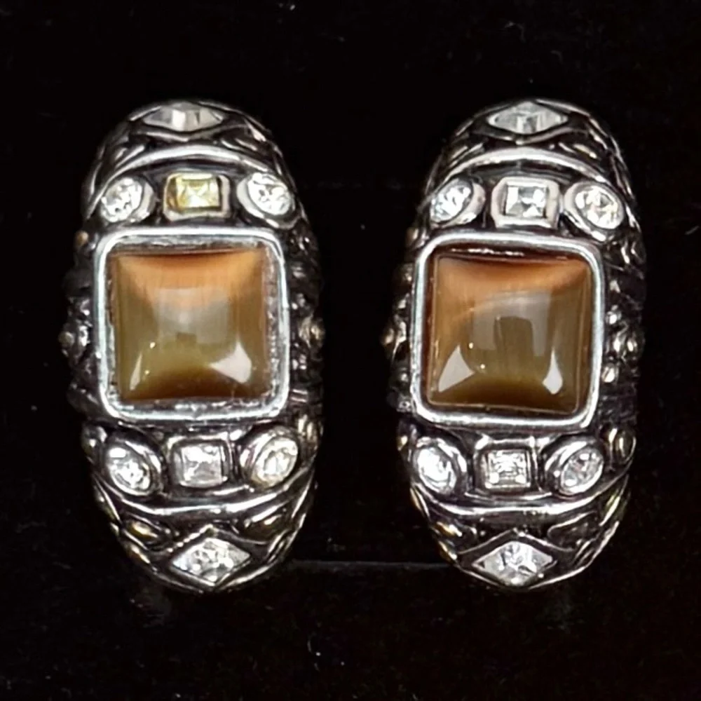 Vintage weighted, Silvertone, goldtone, bling half hoop pierced earrings